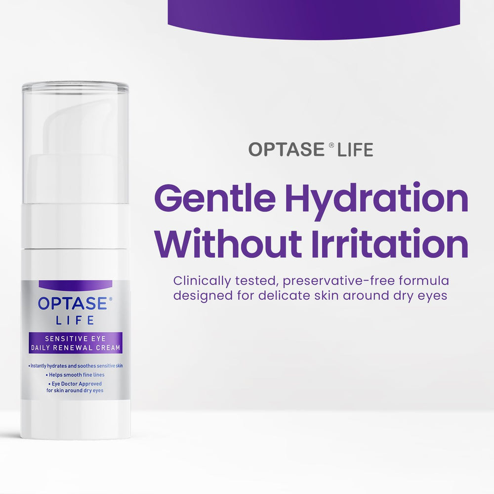 Close-up of Optase LIFE Sensitive Eye Cream texture reveals a silky nonsticky finish.