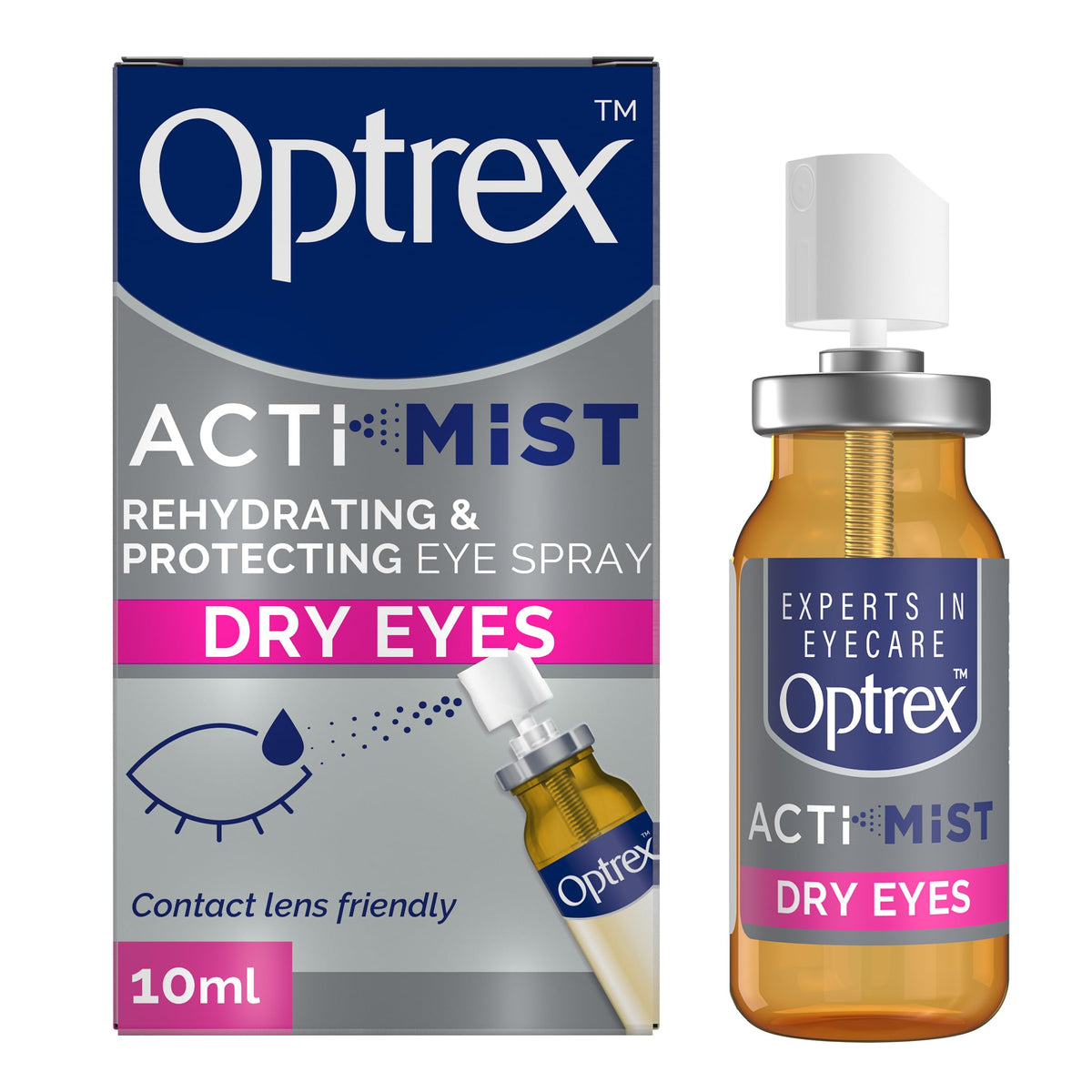 Optrex ActiMist – bouteille de 10 ml, hydratation rapide des yeux secs.