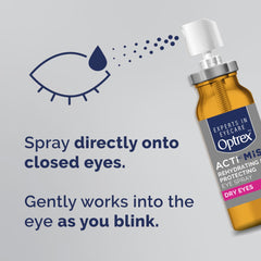 Optrex ActiMist – compatible lentilles, soulage sans retirer les lentilles.