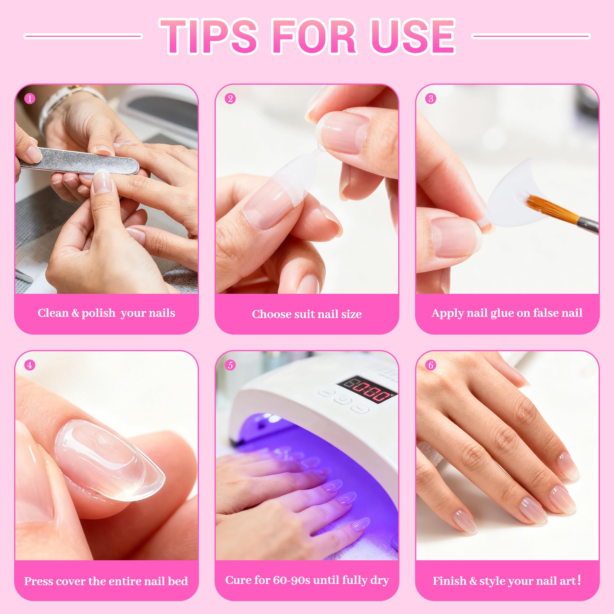 Oquml ongles transparents faciles à décorer, look personnalisé