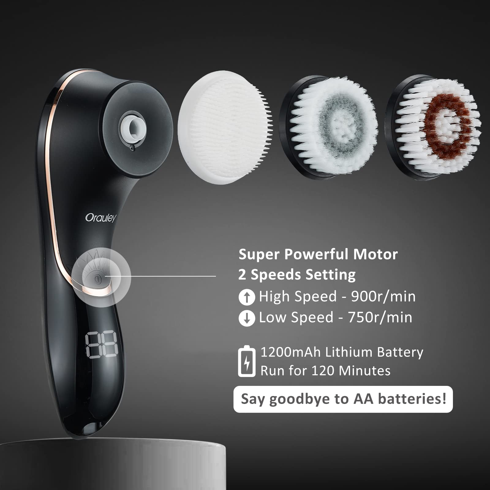 Orauley brosse-visage rechargeable batterie 1200mah, autonomie longue.