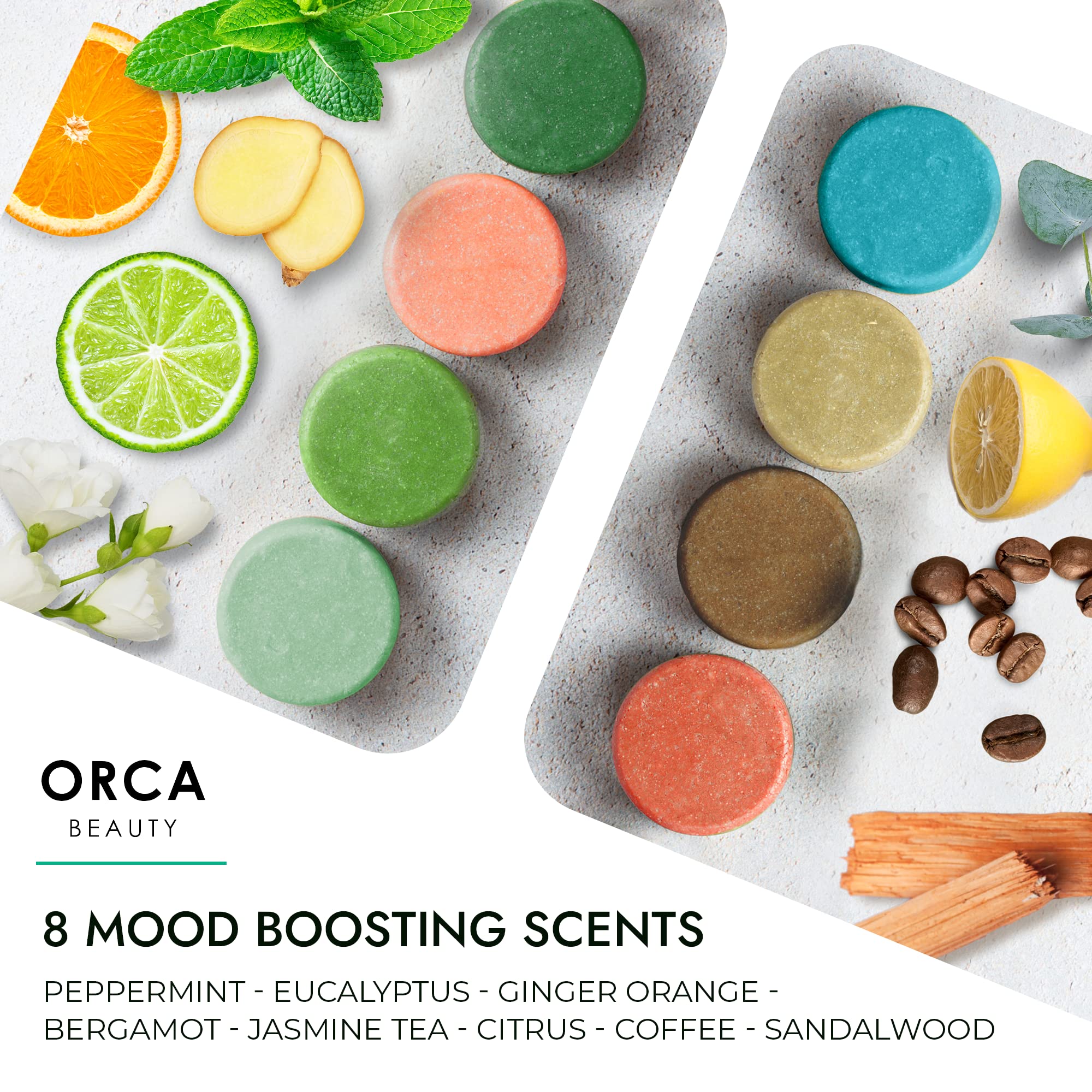 ORCA Beauty bombes-vapeur-douche-bergamote: parfum citrus frais pour énergie légère.