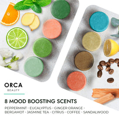 ORCA Beauty bombes-vapeur-douche-bergamote: parfum citrus frais pour énergie légère.