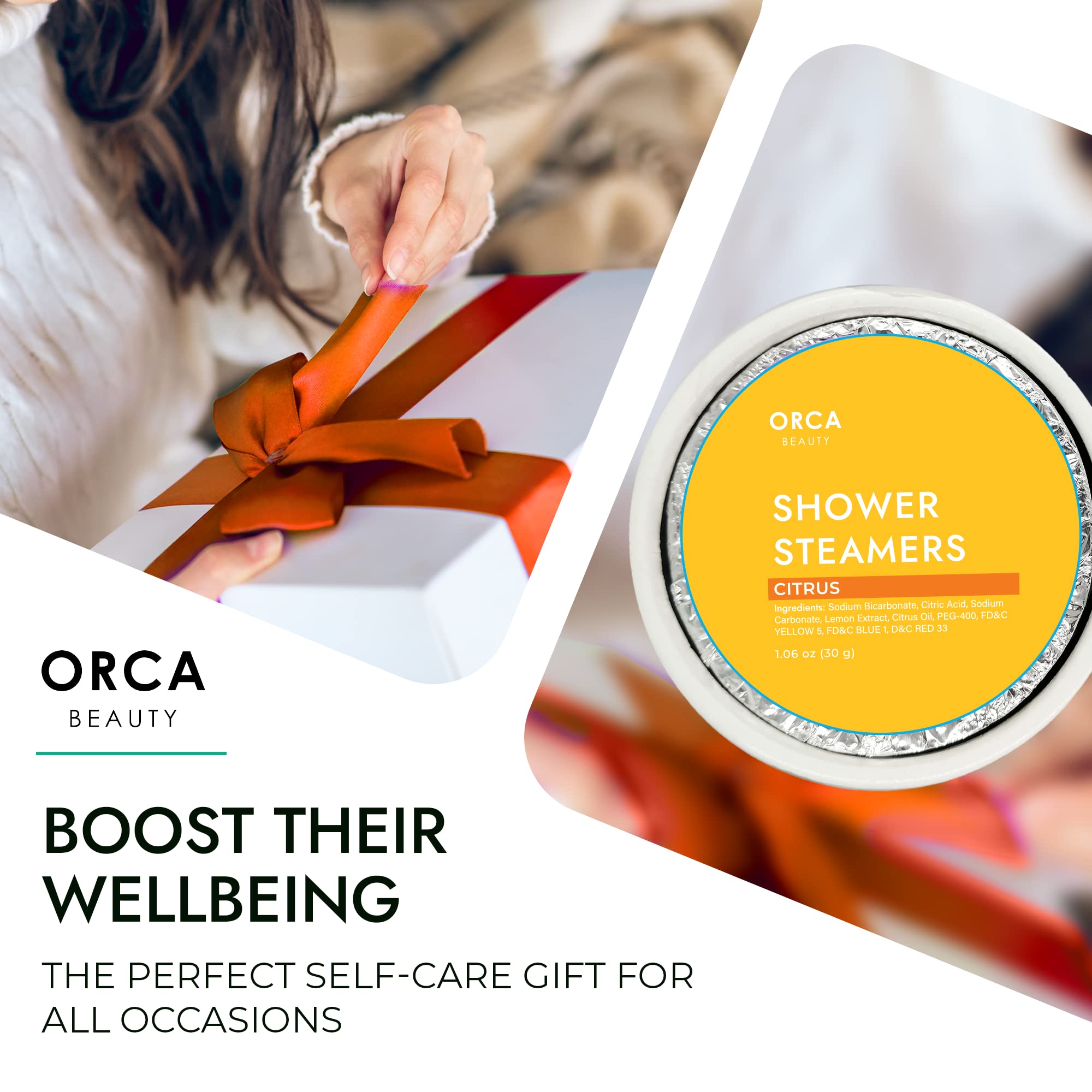 ORCA Beauty bombes-vapeur-douche-citrus: éveil mental et clarté.