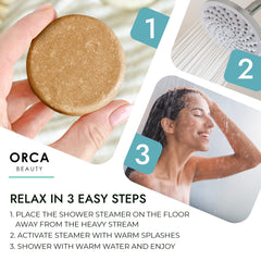 ORCA Beauty bombes-vapeur-douche-santal: parfum boisé pour pause apaisante.