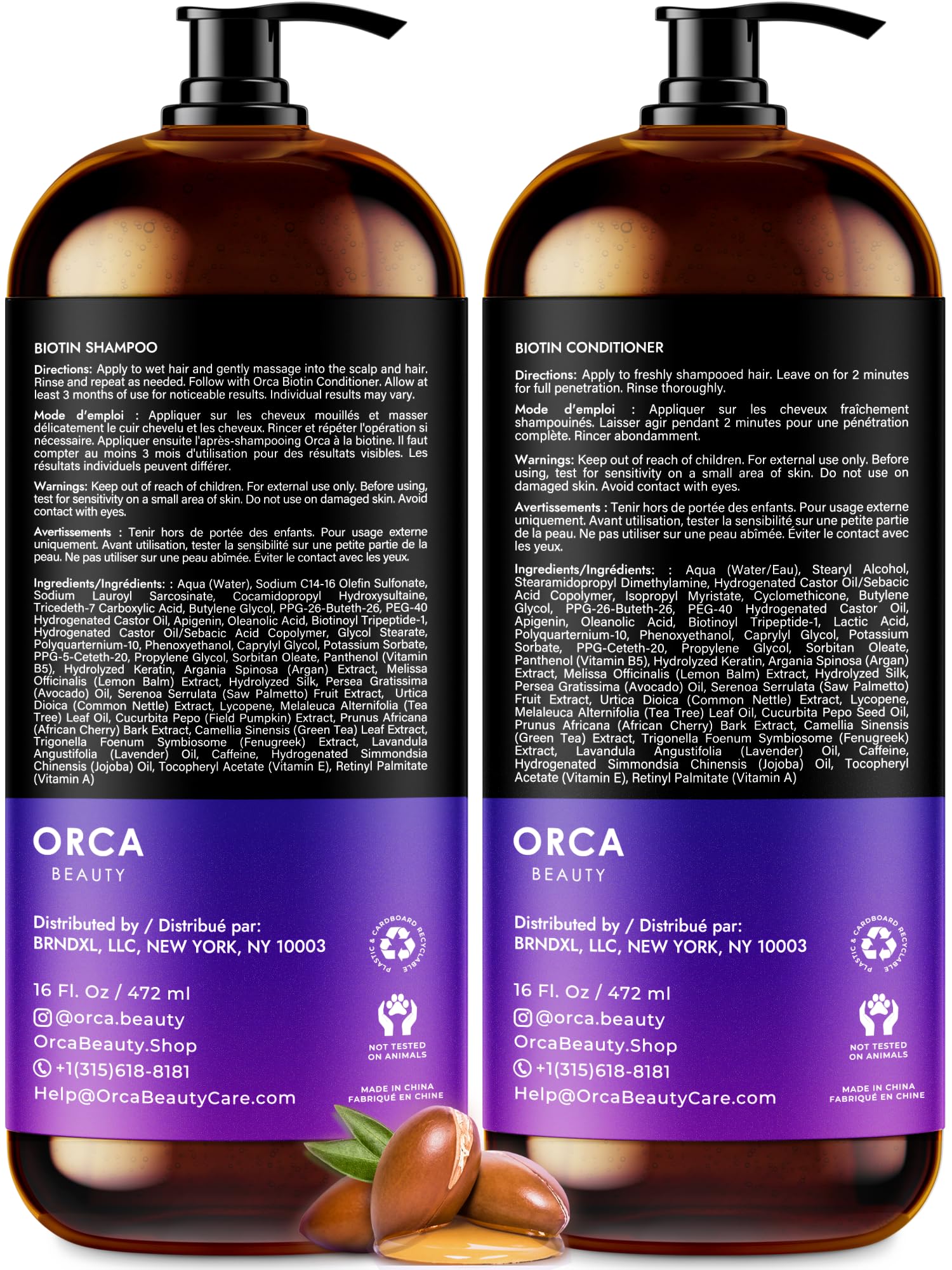 Orca Beauty Conditionneur Biotine – flacon pompe, démêle et nourrit les longueurs.