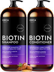 Orca Beauty Shampoing Biotine – flacon pompe, volume accru et racines renforcées.