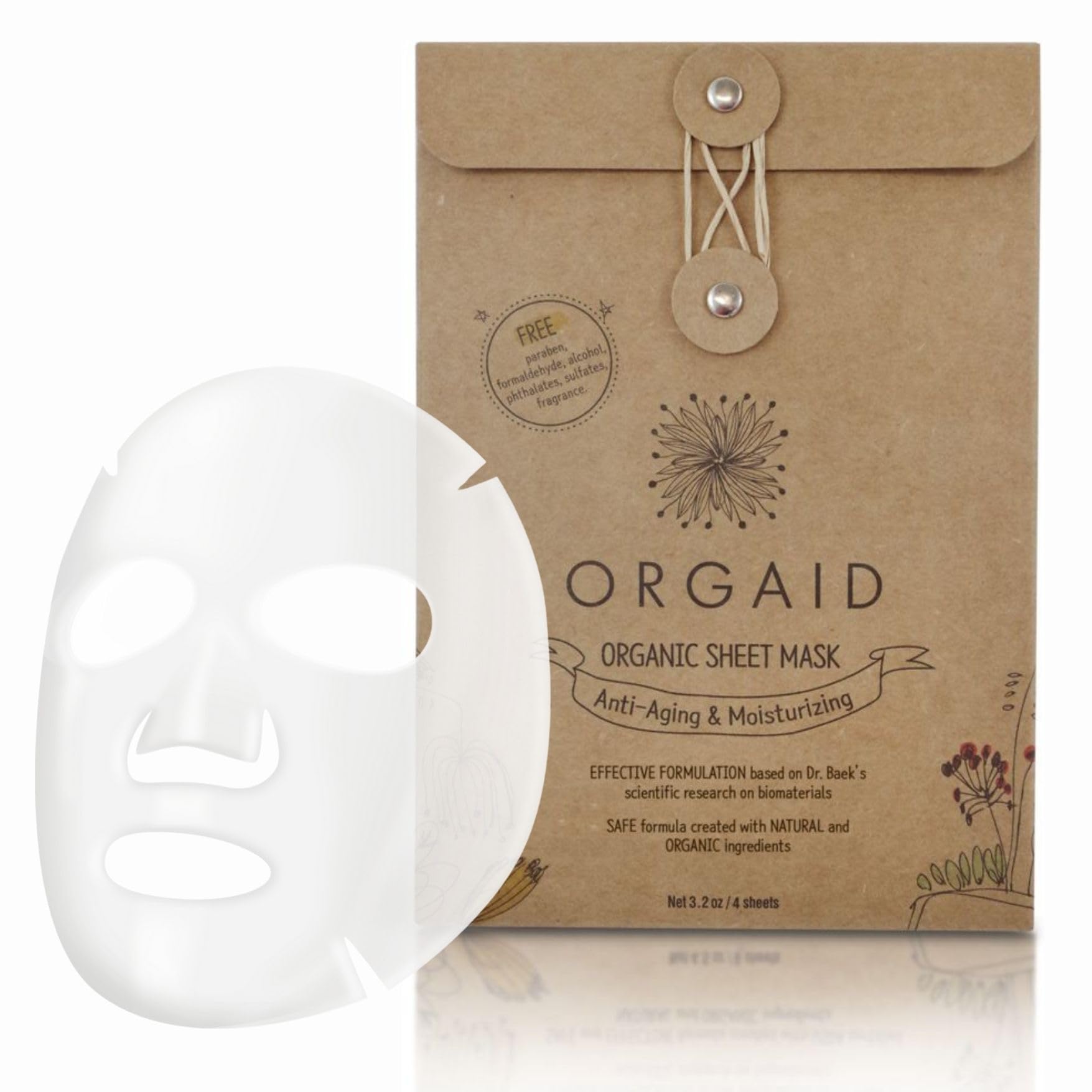 Masque ORGAID en feuille bio avec absorption optimale pour hydrater la peau.
