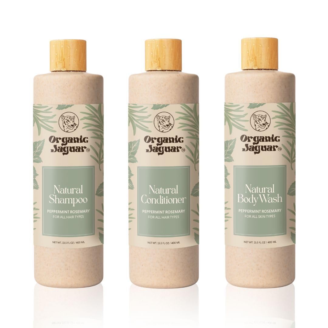 Organic Jaguar après-shampoing menthe romarin, usage capillaire — revitalise les longueurs après rinçage.