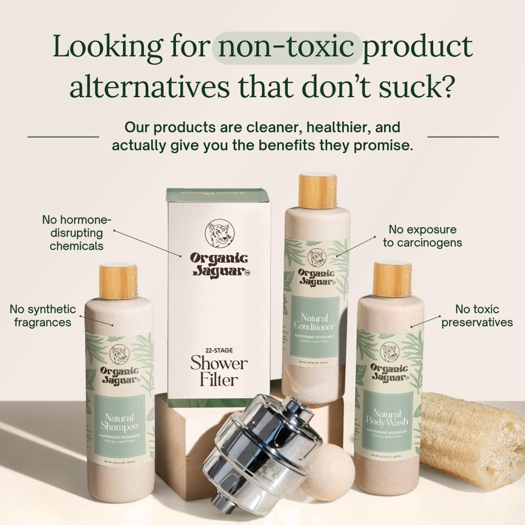 Organic Jaguar après-shampoing menthe romarin, texture crèmeuse pour démêlage facile.