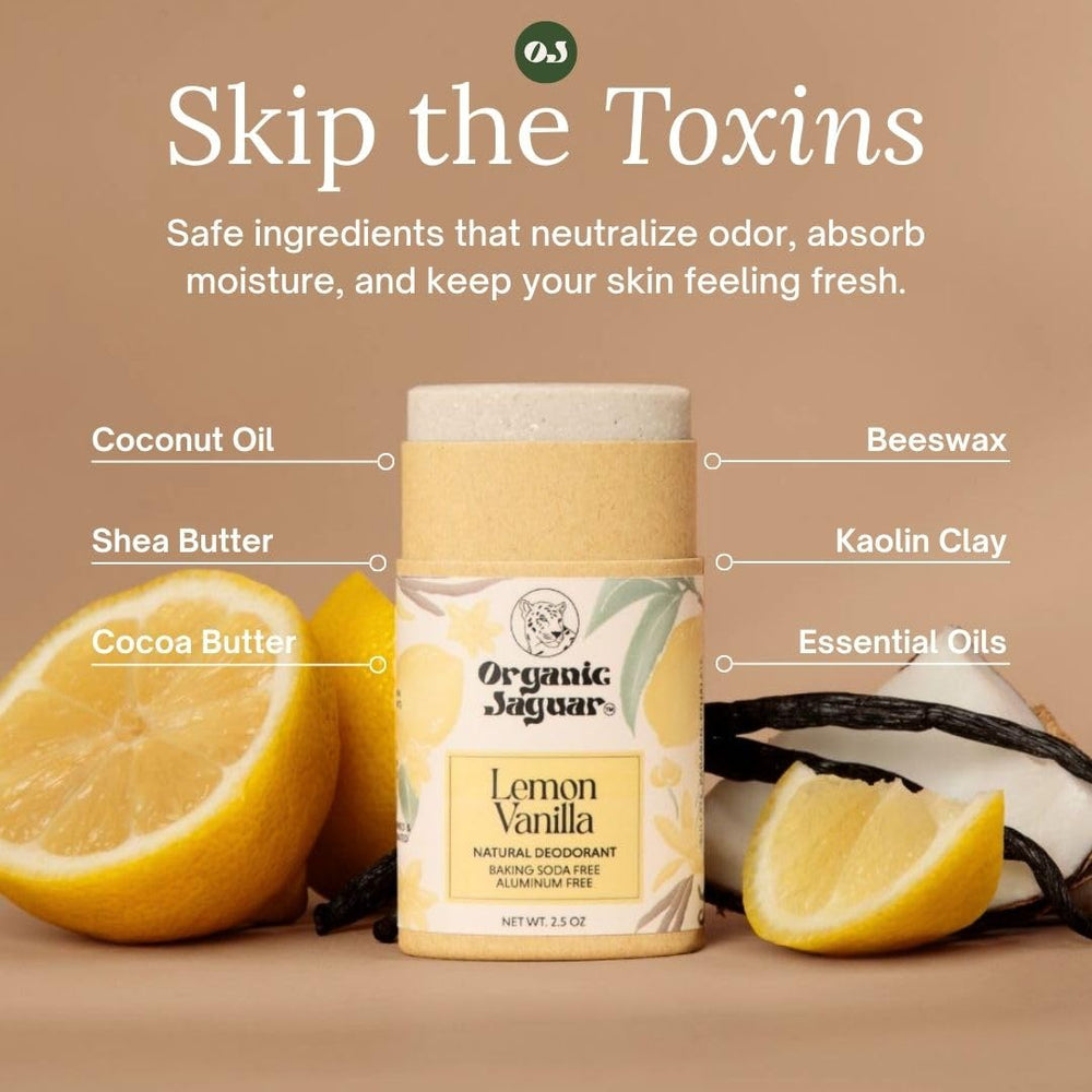 Organic Jaguar Déodorant citron-vanille ingrédients coco karité nourrissant