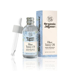 Sérum Organic Jaguar Tansy Bleu dans une bouteille, hydratation en profondeur.