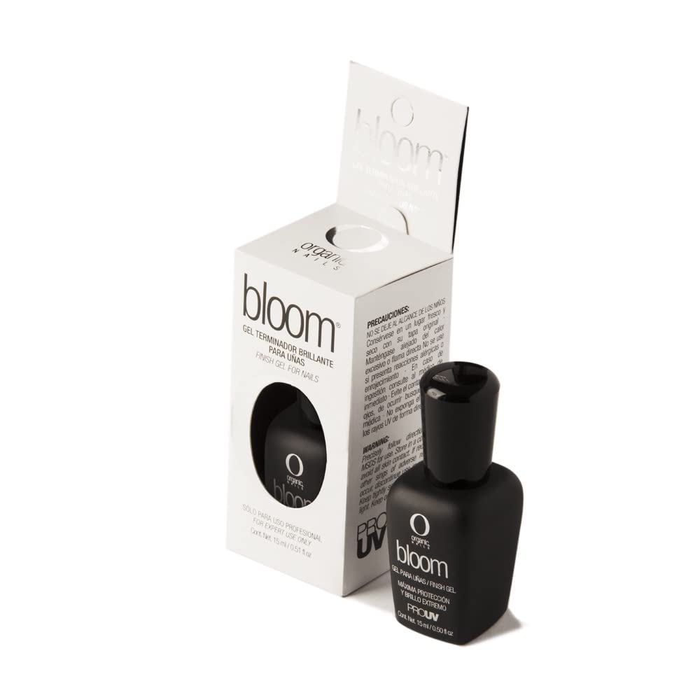 Organic Nails Gel Bloom, couche finissante brillante pour fini gel durable.