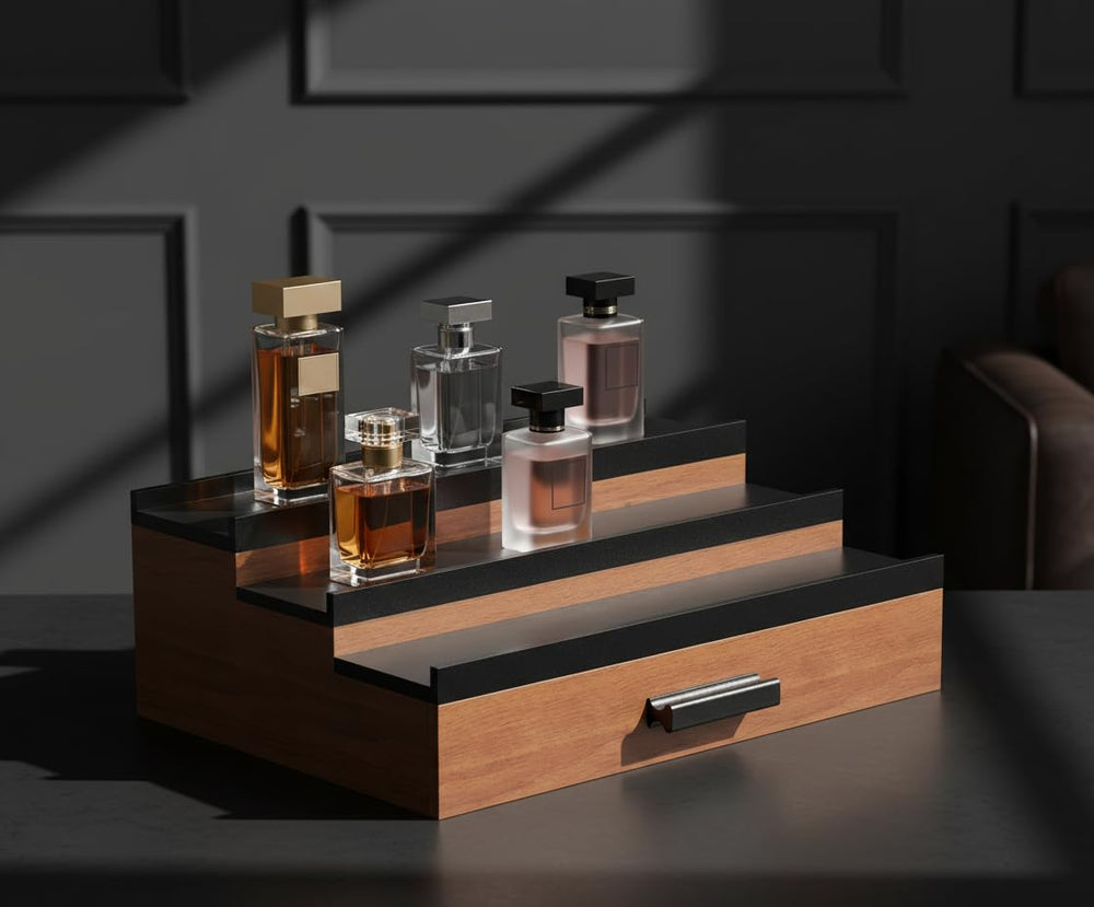 Organisateur Cologne Homme Bois Noir – design élégant qui optimise l'espace sur la commode.
