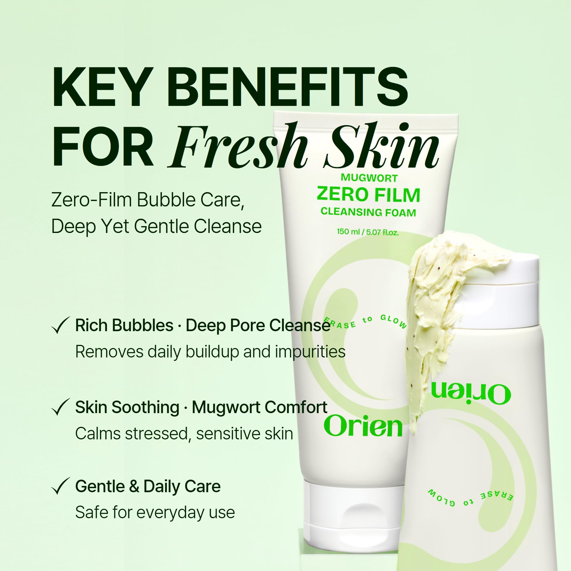 Orien Mugwort Zero Film Flacon 150ml, texture douce idéale pour le nettoyage quotidien