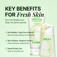 Orien Mugwort Zero Film Flacon 150ml, texture douce idéale pour le nettoyage quotidien