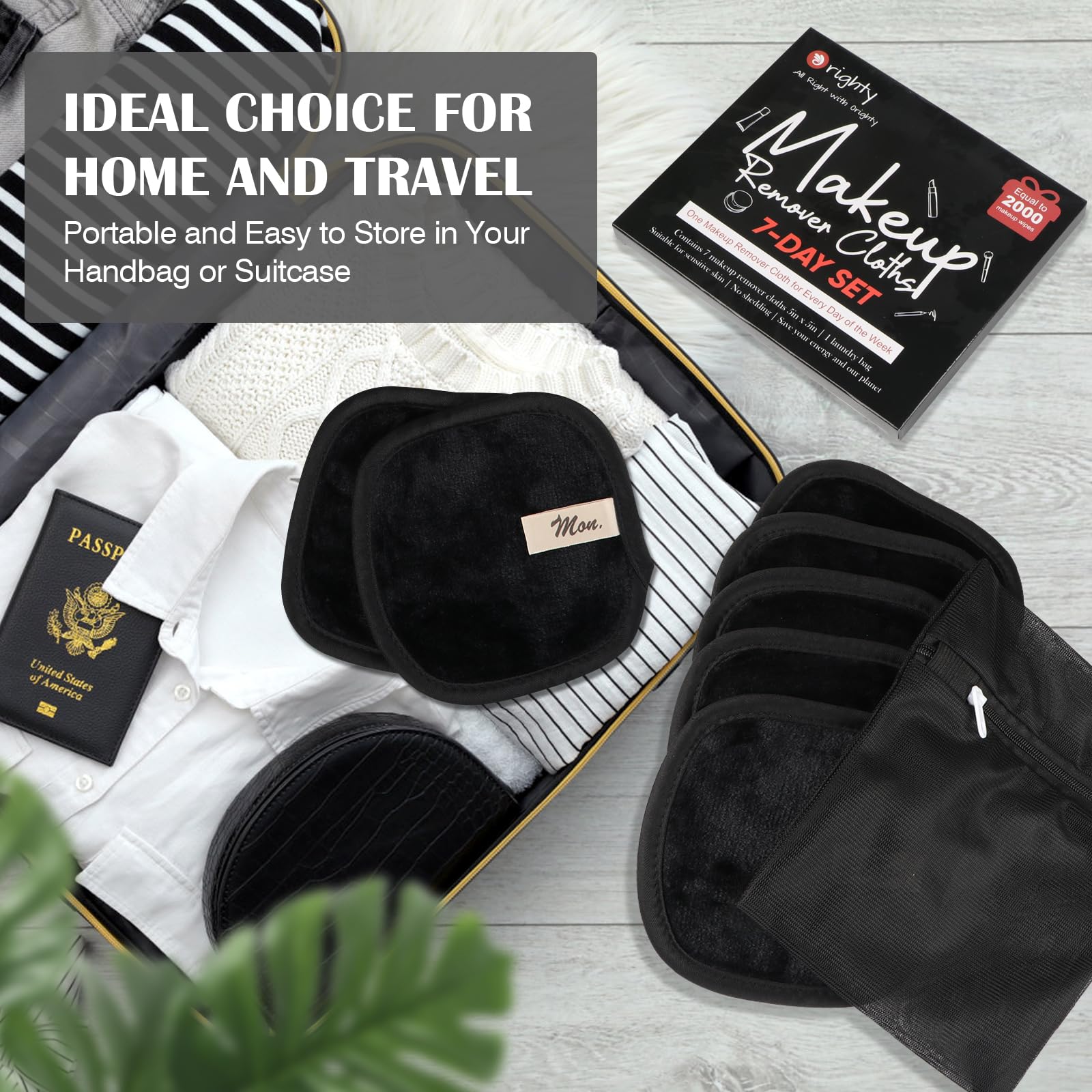 Orighty lingettes démaquillage ensemble 7 jours – coffret cadeau élégant et pratique.