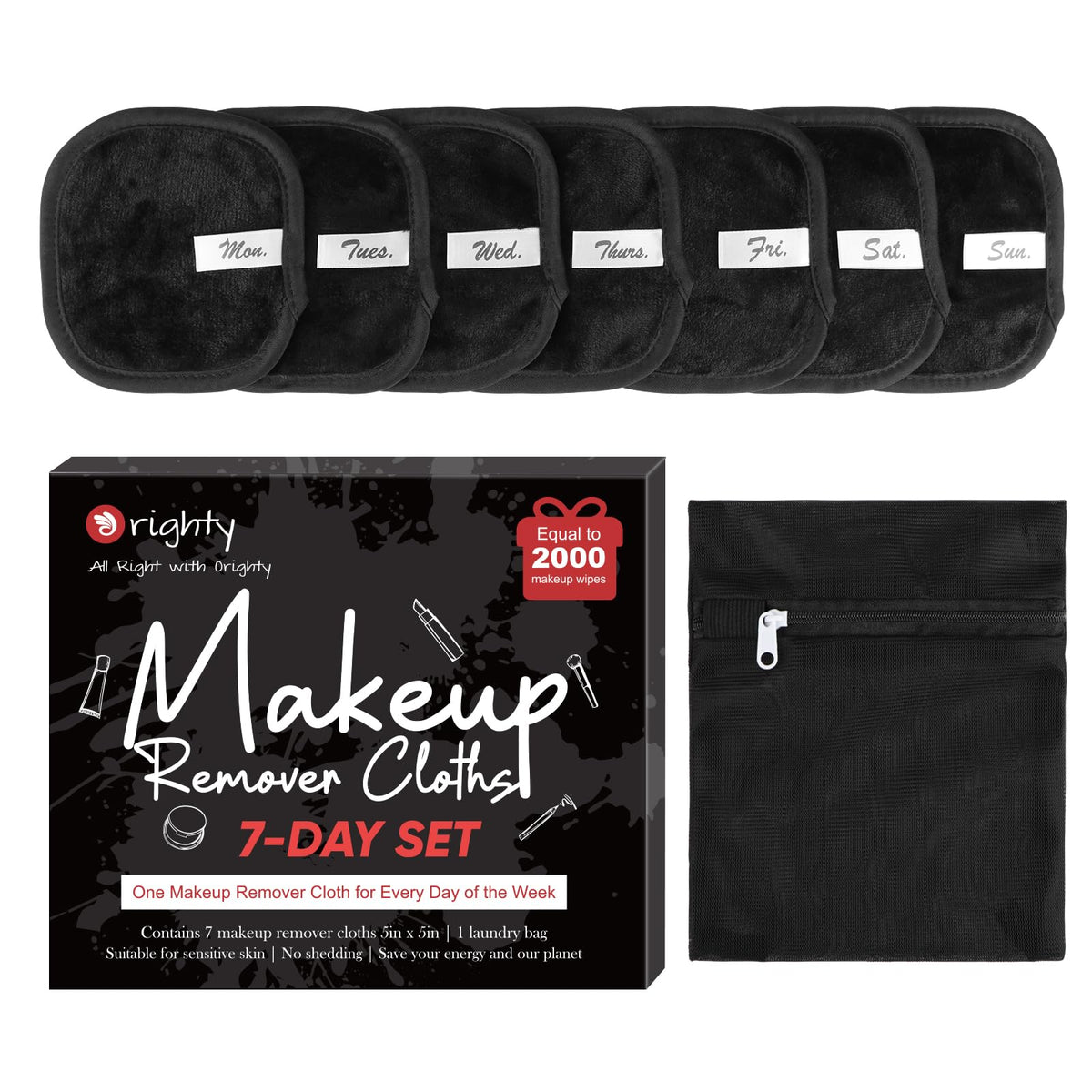 Orighty lingettes démaquillage ensemble 7 jours – douceur premium pour le visage.