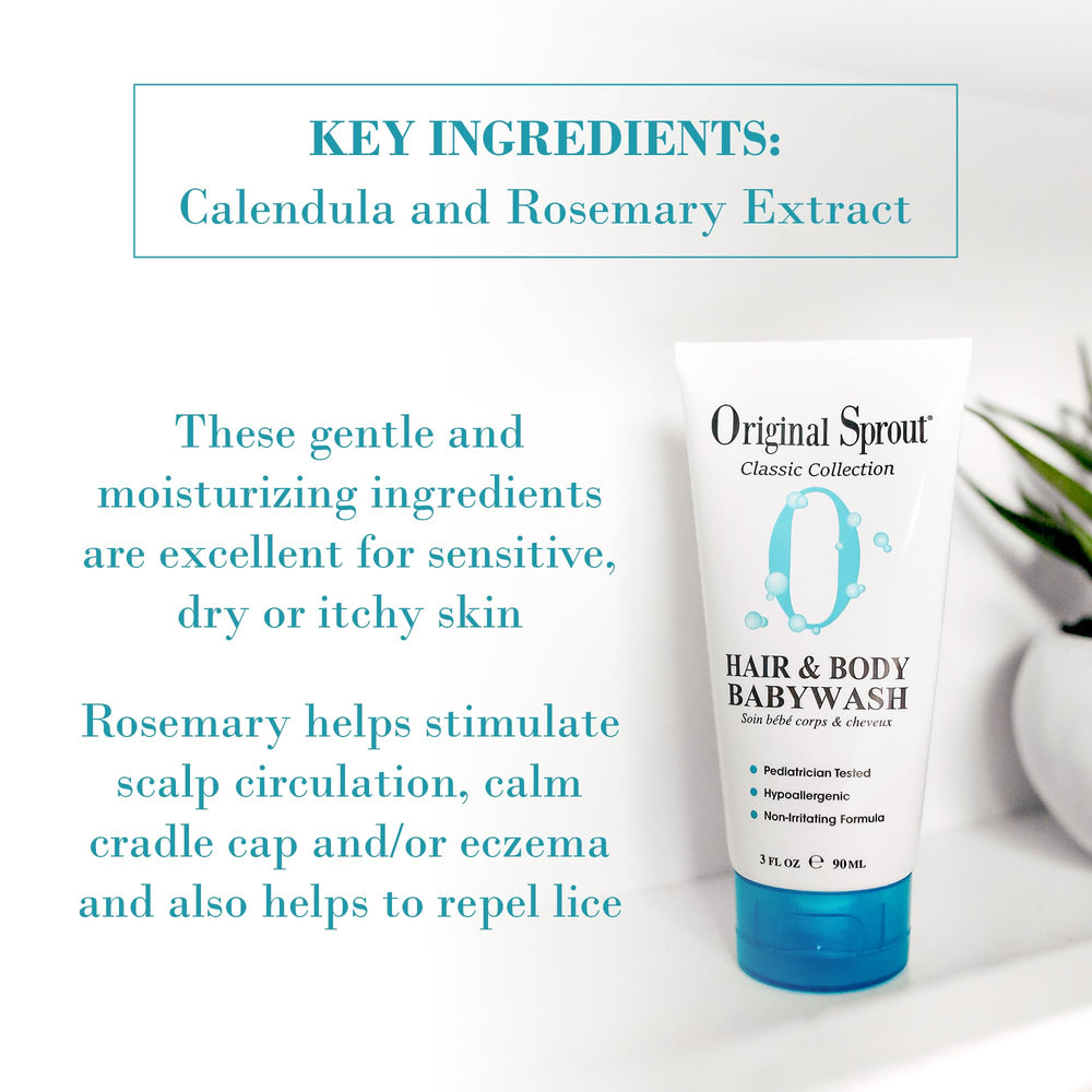 Original Sprout Shampoing Bébé – formule hypoallergénique sans allergènes.