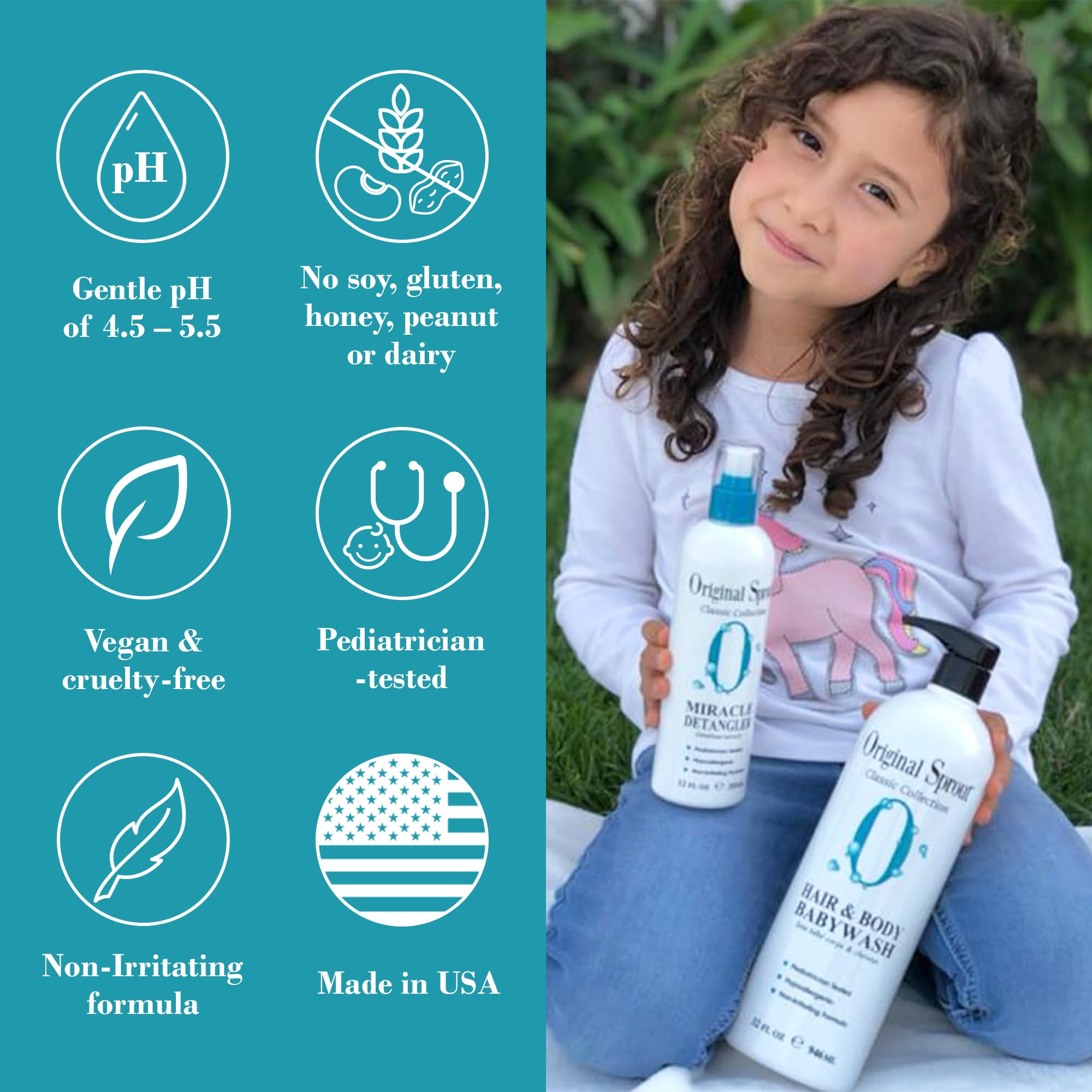 Original Sprout Miracle Detangler Spray — Ingrédients calendula romarin concombre pour routine douce.