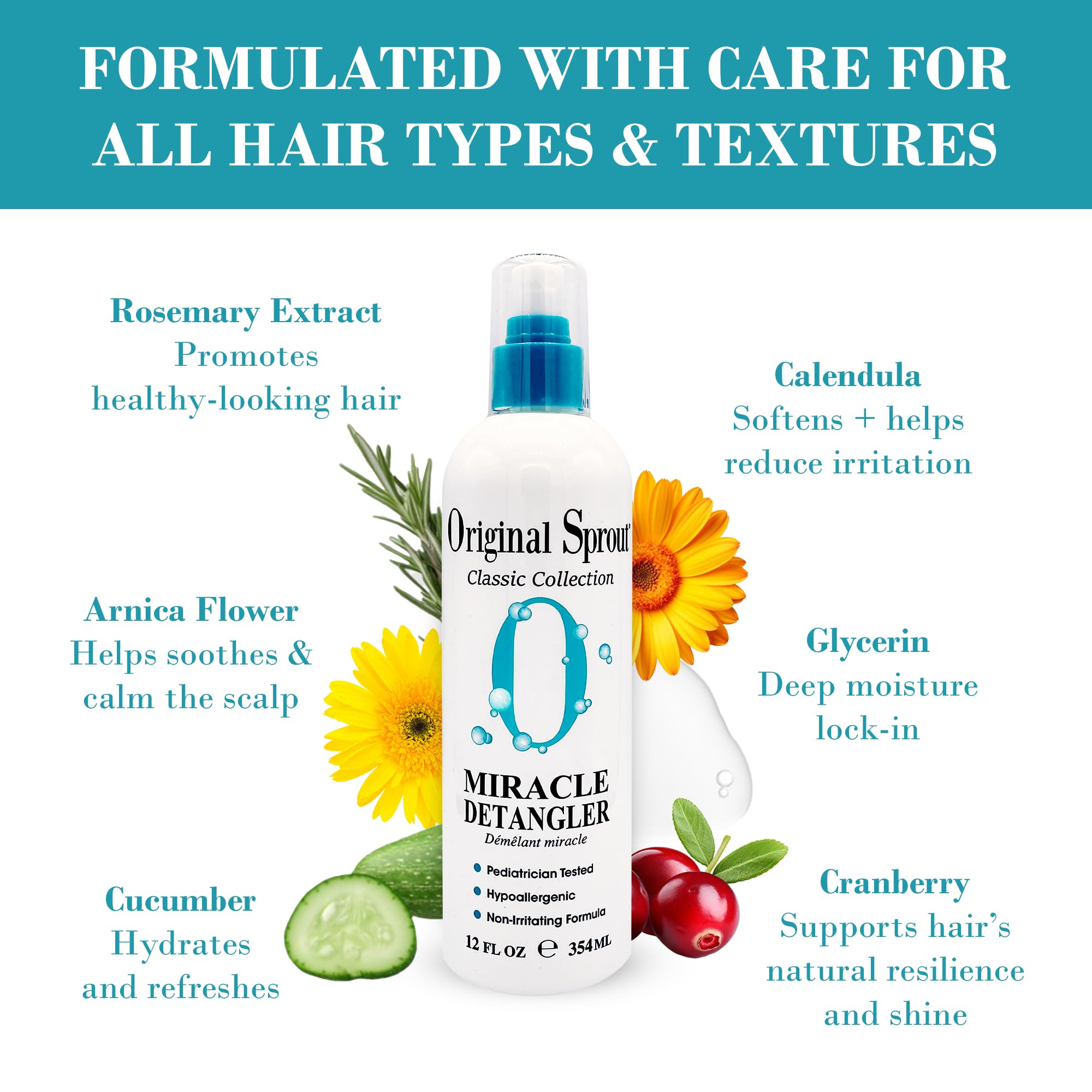 Original Sprout Miracle Detangler Spray — Parfum frais et finition sans residu.