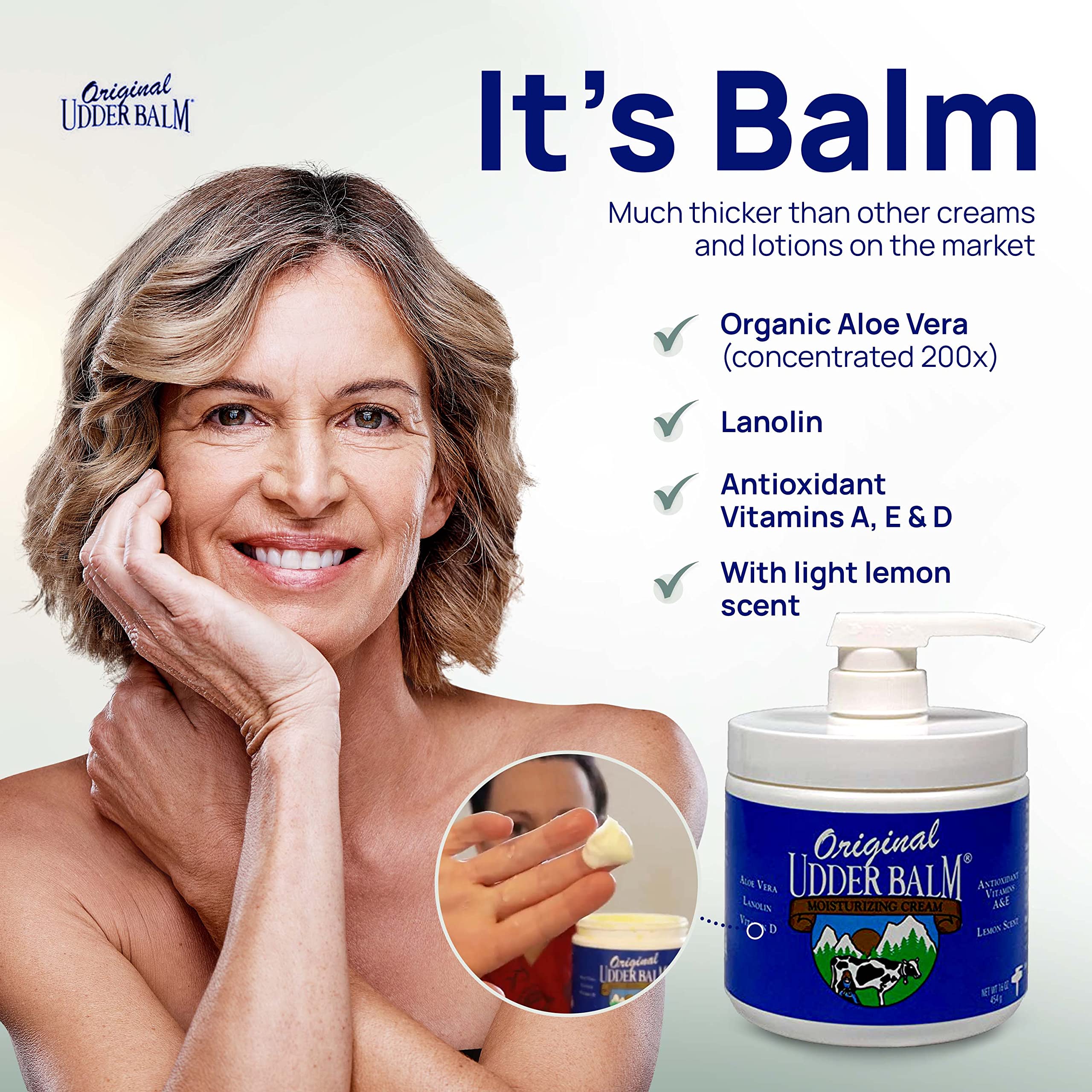 Original Udder Balm après-soleil à l'aloe, réconforte et apaise la peau exposée.