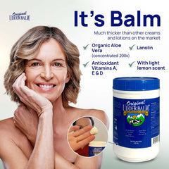 Original Udder Balm avec aloé vera et vitamines, soin apaisant post-exposition.