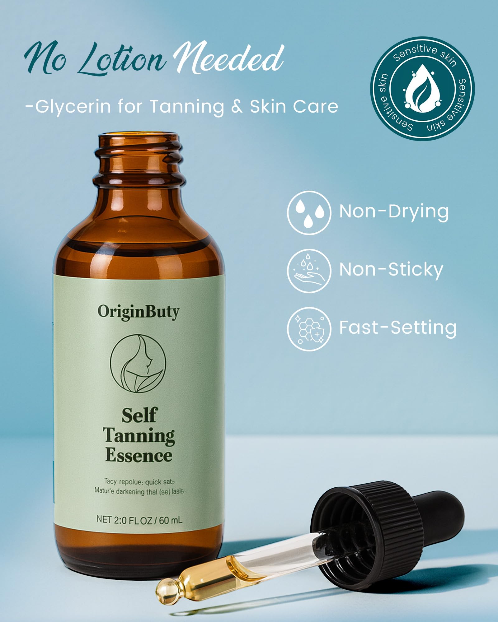 Originbuty gouttes visage bronzage application goutte : dosage précis et simple.