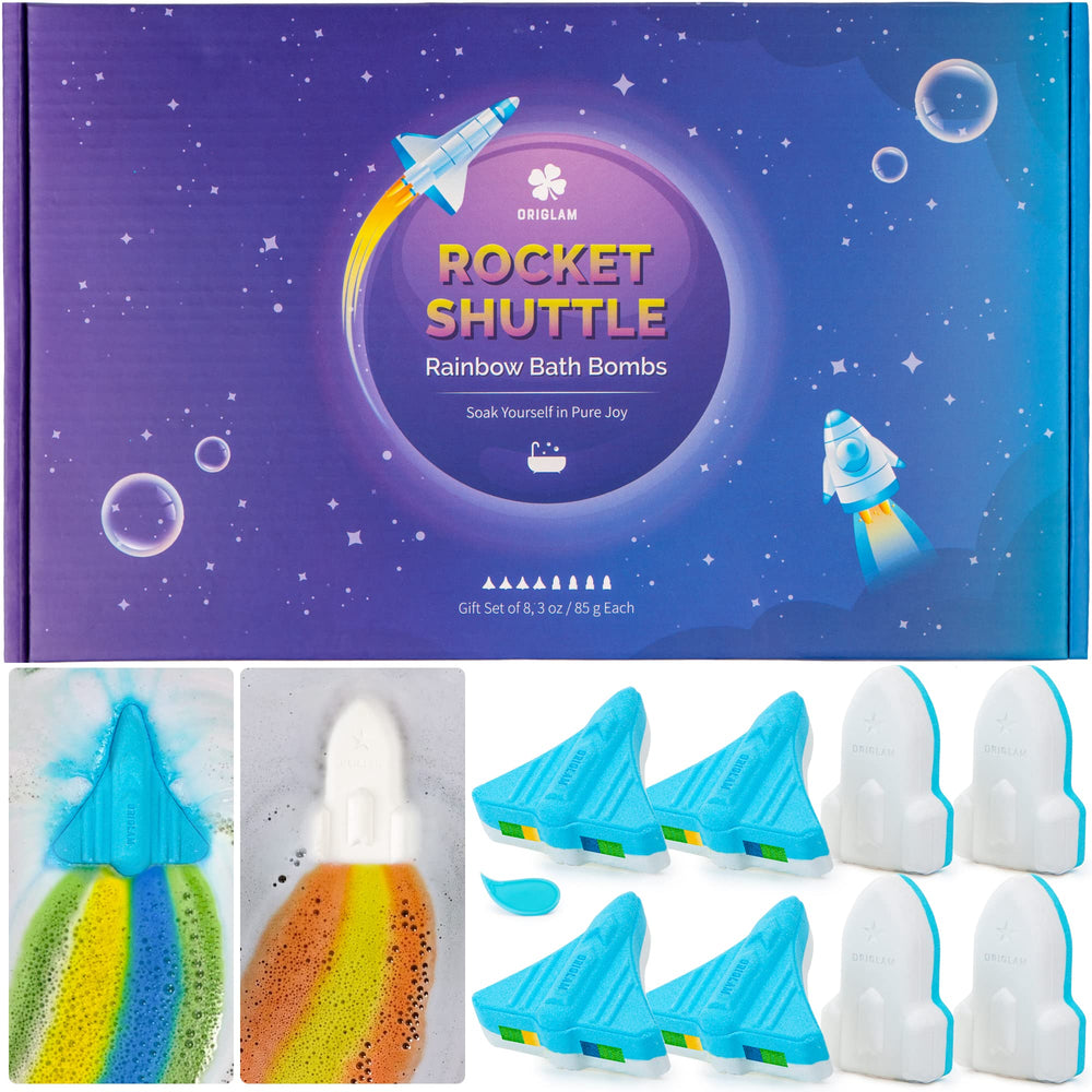 ORIGLAM bombe-bain avion-espace: ambiance spatiale avec mousse bleue et couleurs vives.