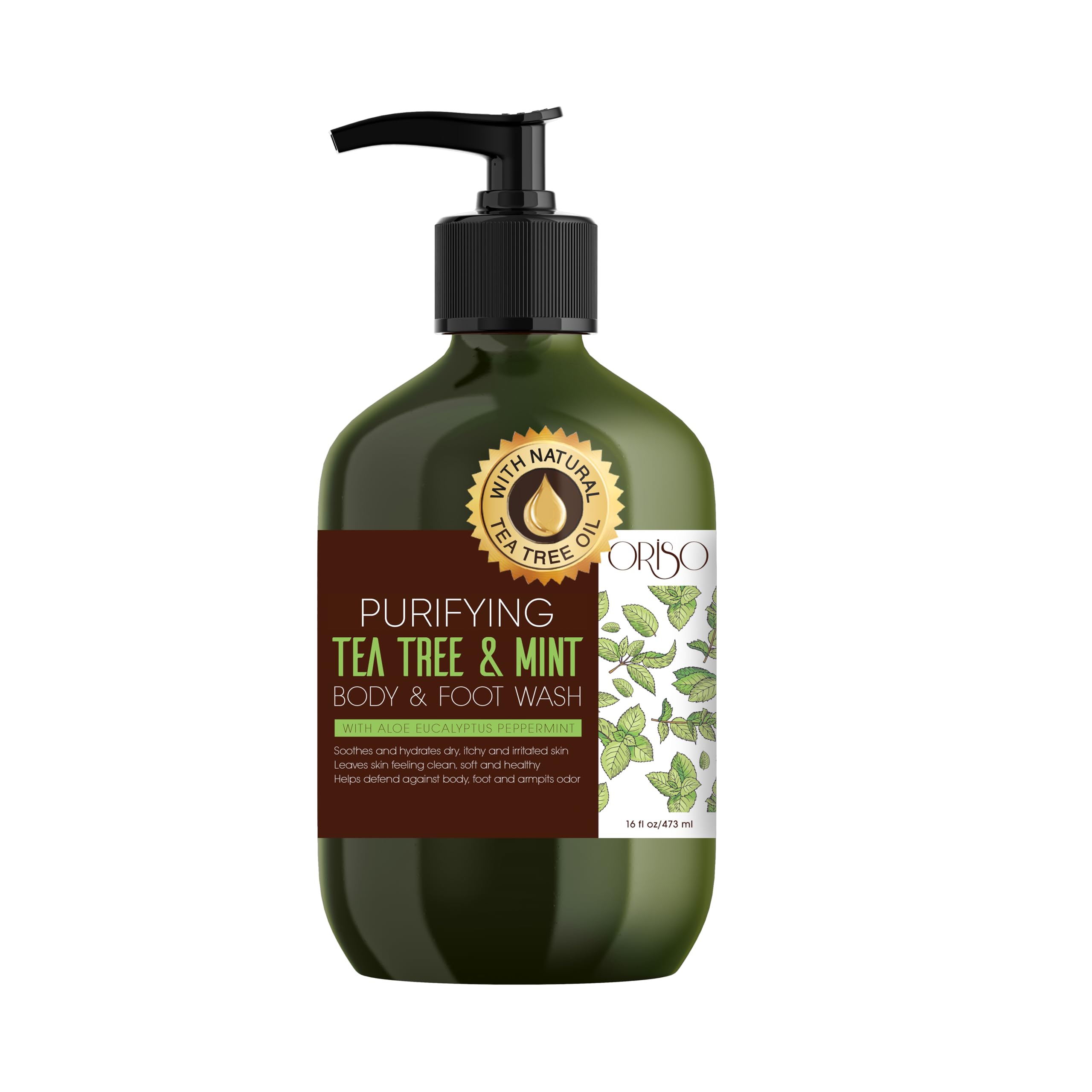 ORISO Tea Tree Mint bottle shown for an invigorating, refreshing cleanse.