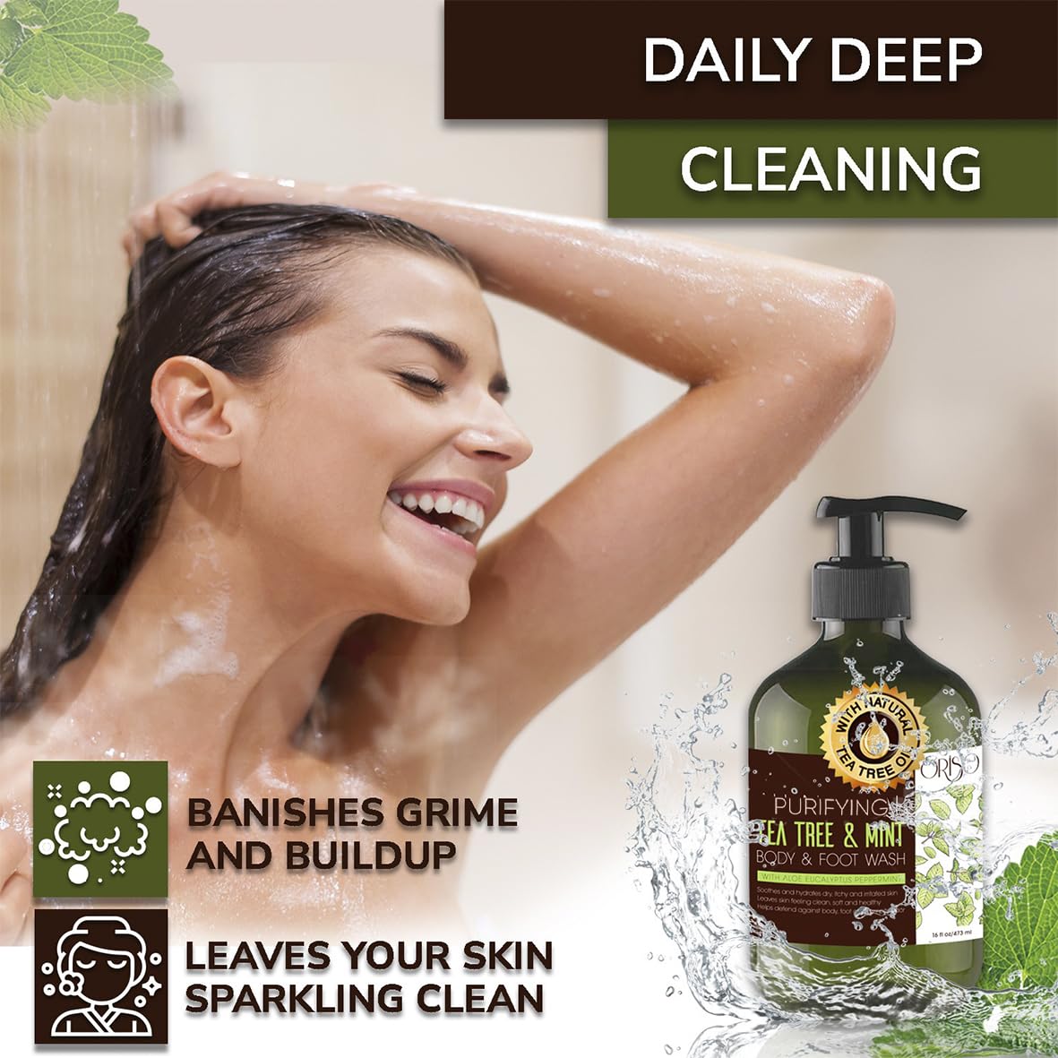 Lush foamy lather from ORISO Tea Tree Mint in the shower.