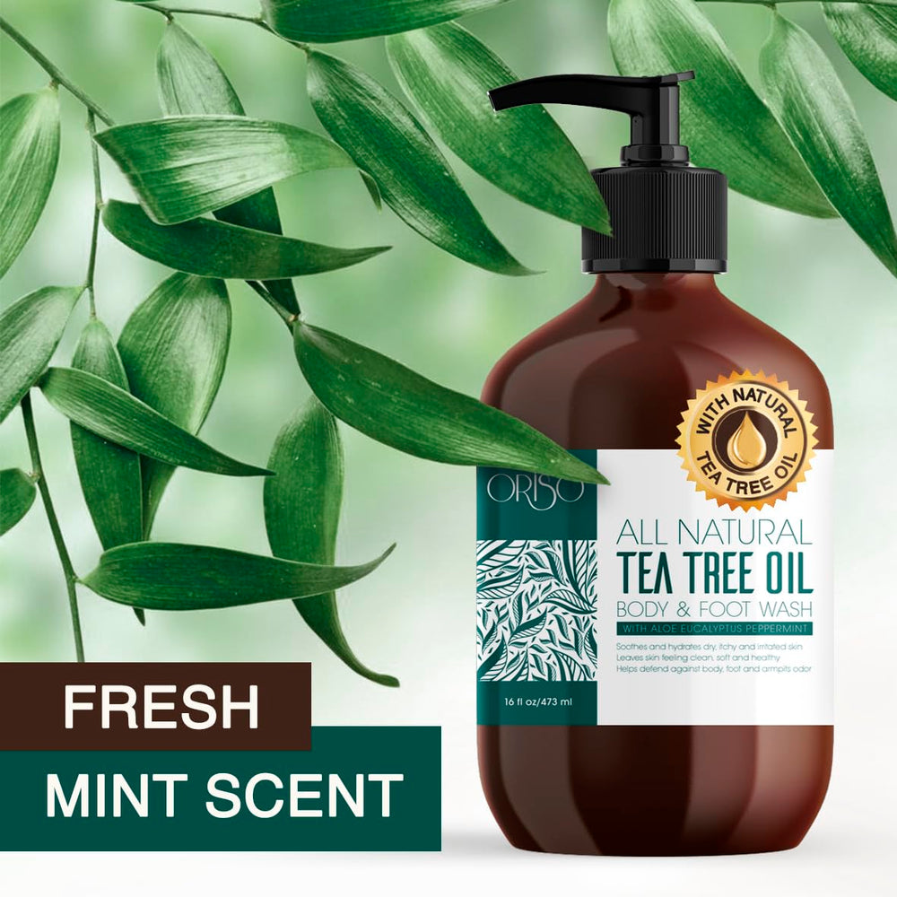 ORISO Tea Tree Oil Body Wash pump dispensing creamy lather