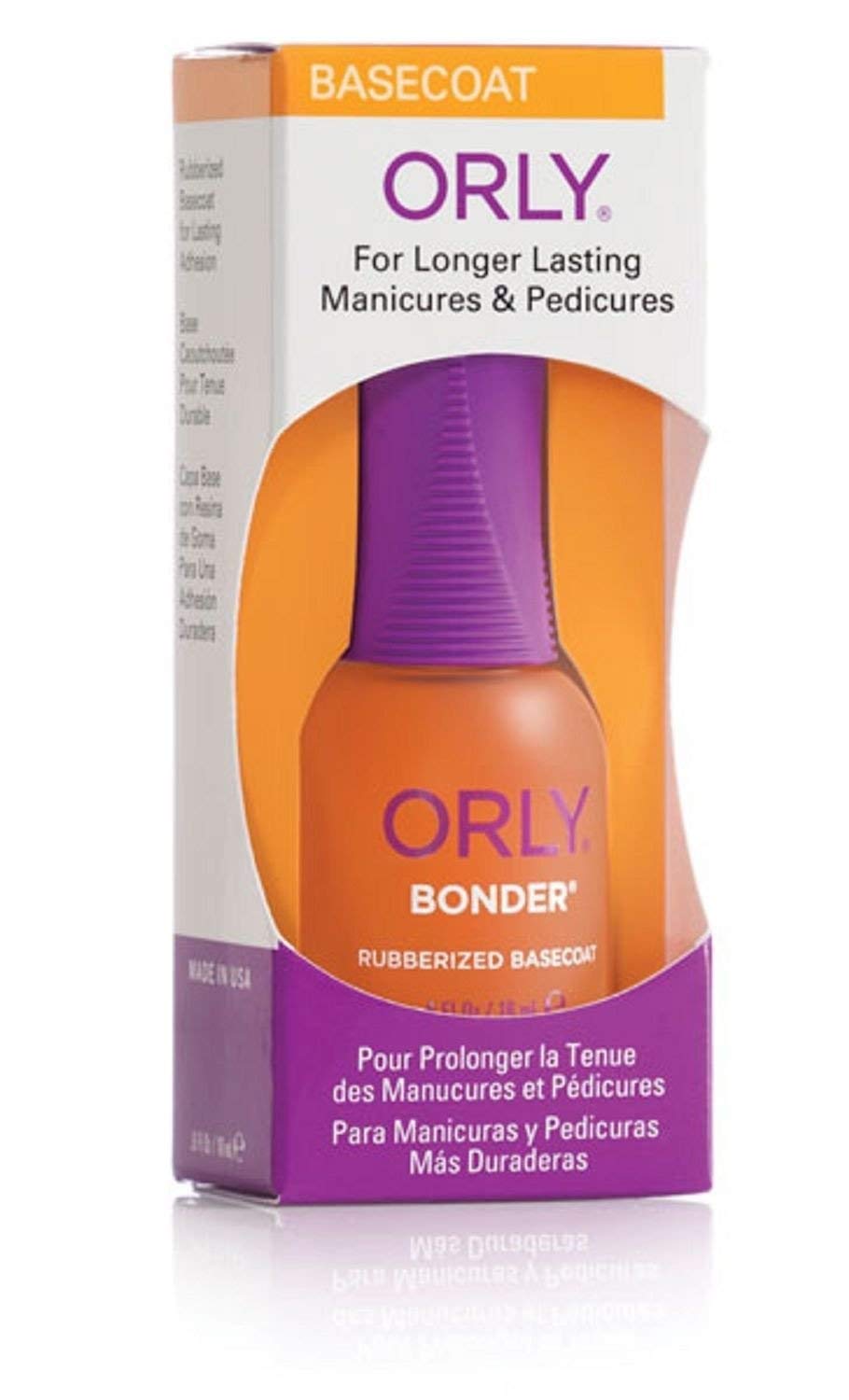 Orly Bonder base caoutchouteuse sur bouteille, améliore l’adhérence et prolonge la tenue.