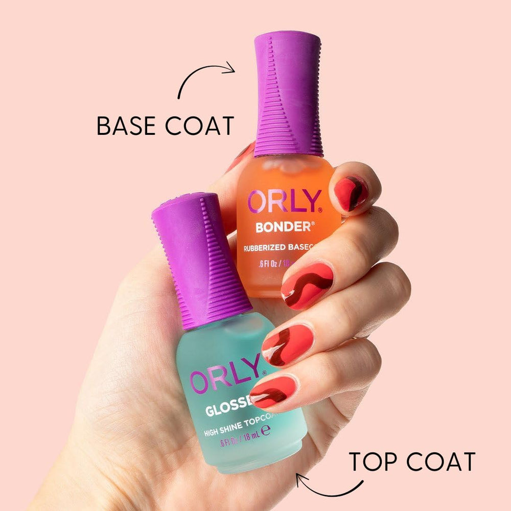 Orly Bonder Basecoat: texture caoutchoutée visible, améliore l'adhésion du vernis.