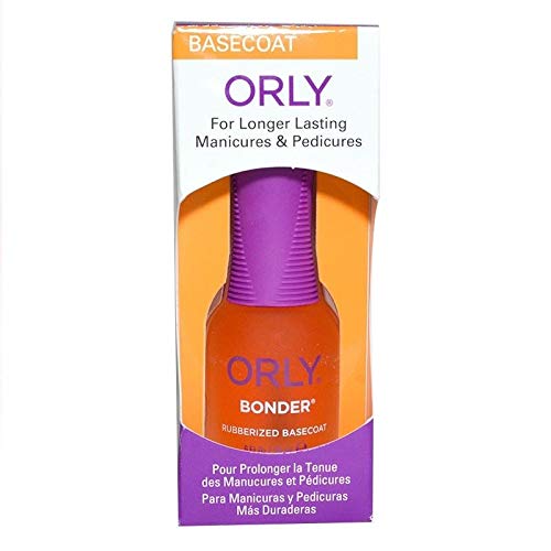 Orly bondisseur d’ongles – base caoutchouteuse, vue rapprochée d’une manucure durable