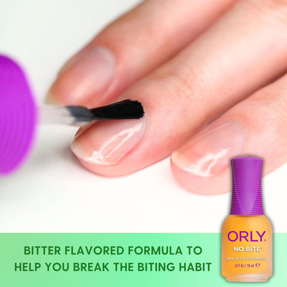 Orly No Bite, flacon-vernis-deterrent protégeant les ongles manucurés contre le mordillement.