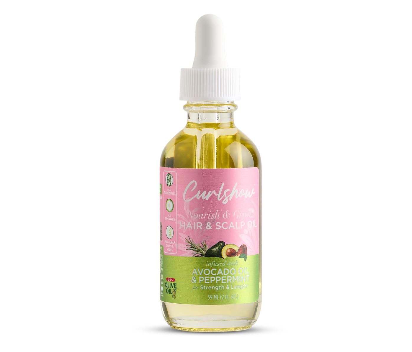 ORS Curlshow bouteille huile capillaire avocat menthe pour nourrir le cuir chevelu et boucles