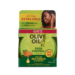 Gel coiffant ORS huile d’olive – bouteille, maintien durable sans résidu gras.