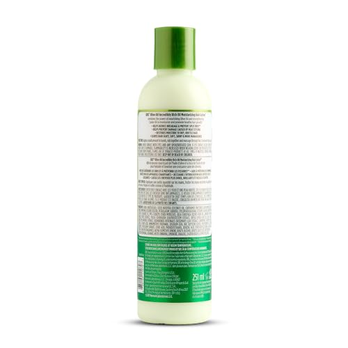 ORS Huile d’olive – scène d’application sur cheveux, facilité de coiffage.