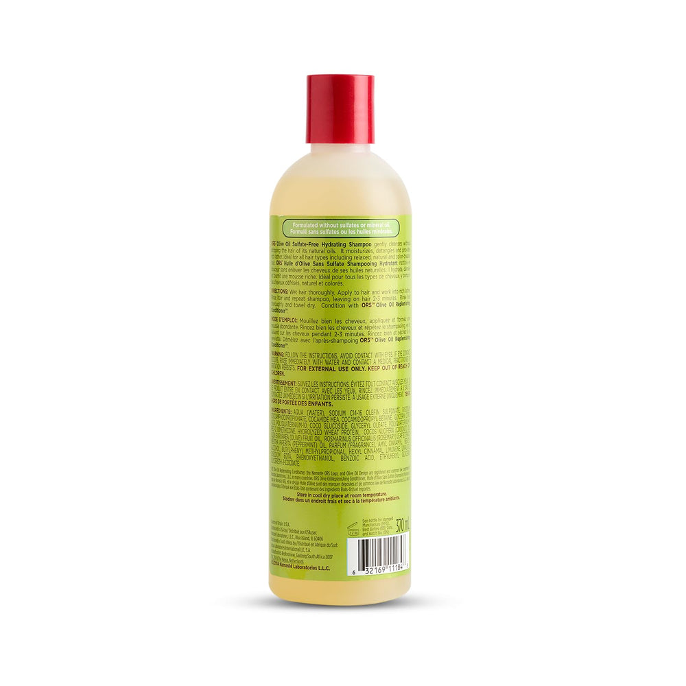 ORS Shampoing huile d'olive, texture mousse légère et hydratante pour cheveux souples.