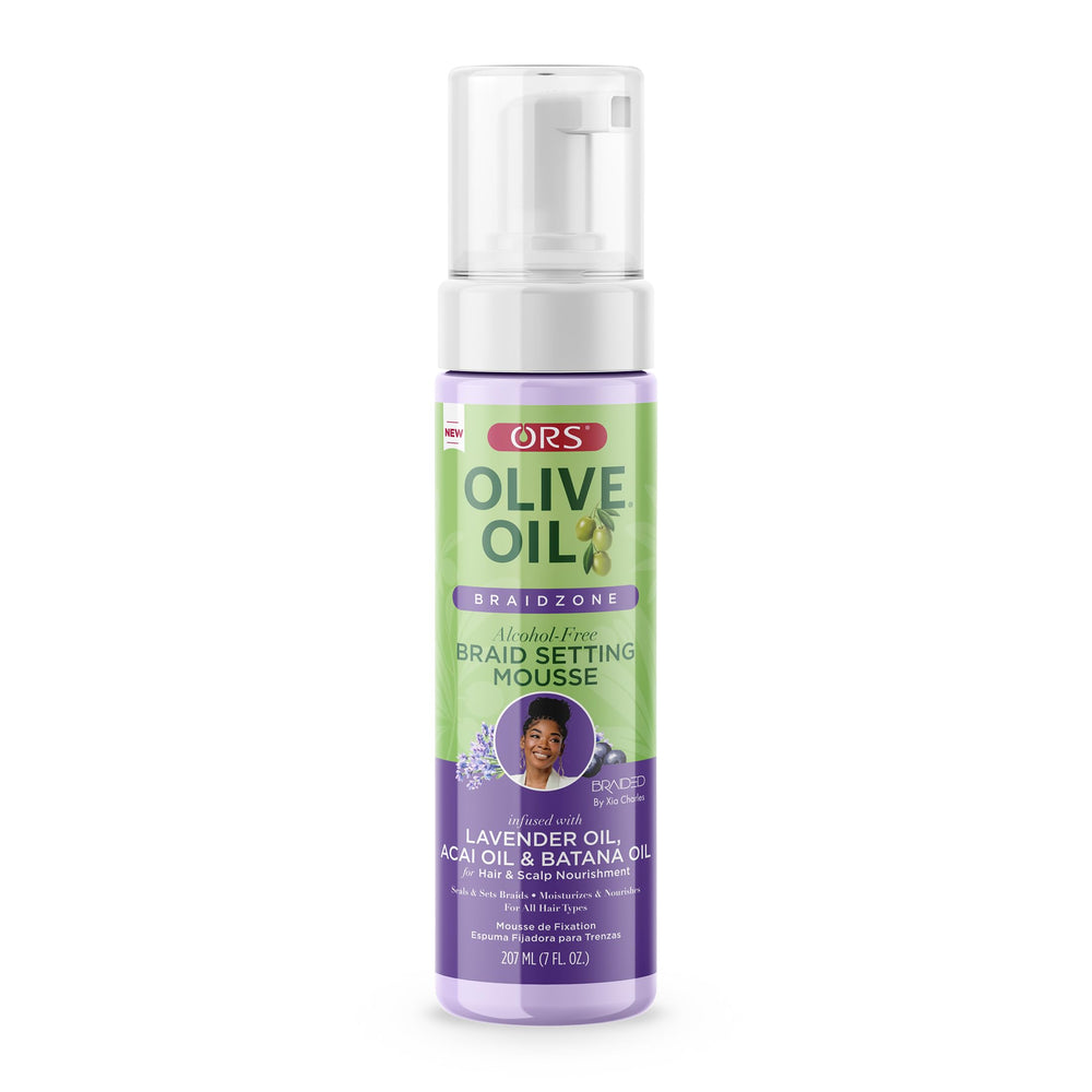ORS Mousse: bouteille Lavande pour hydratation douce des tresses.