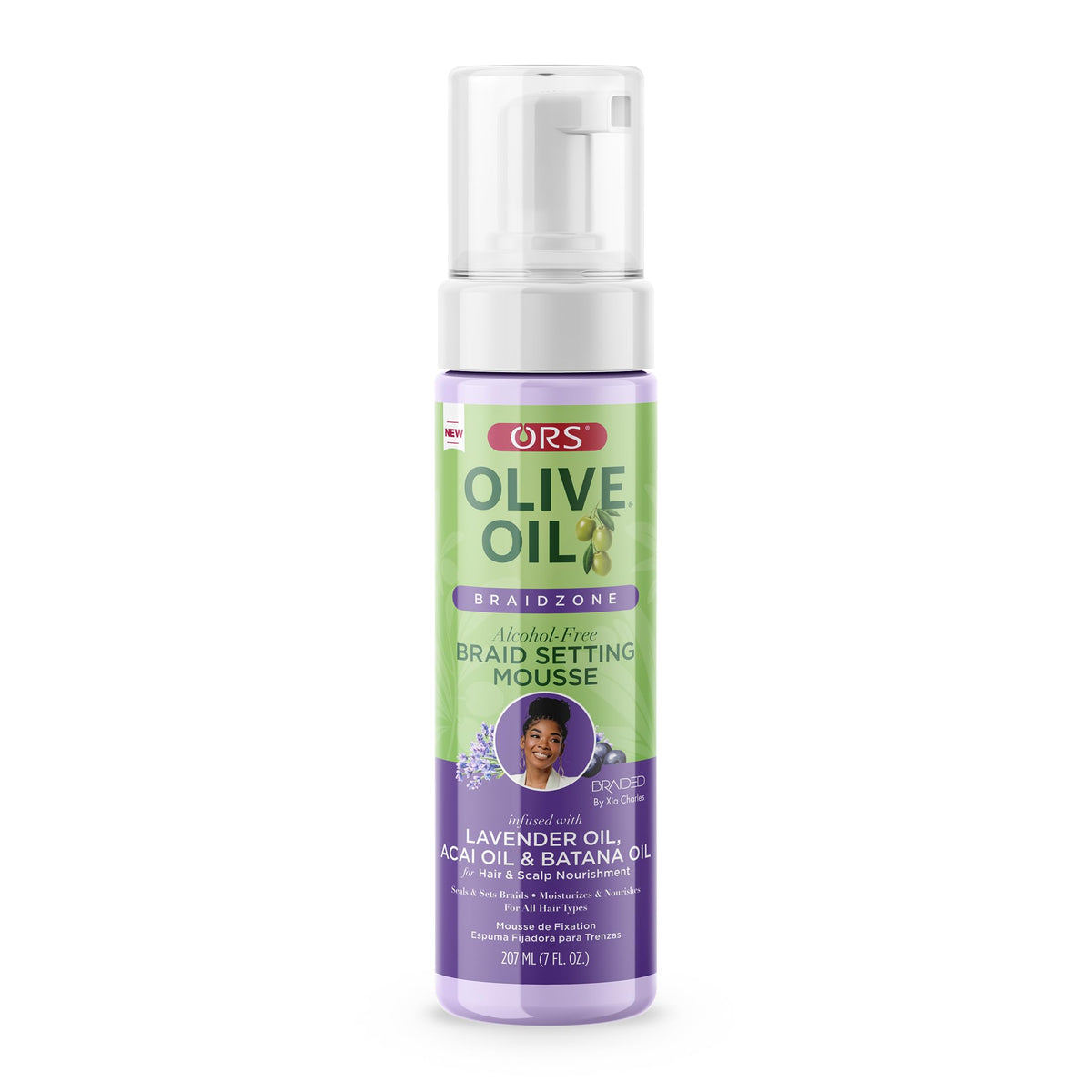 ORS Mousse: bouteille Lavande pour hydratation douce des tresses.