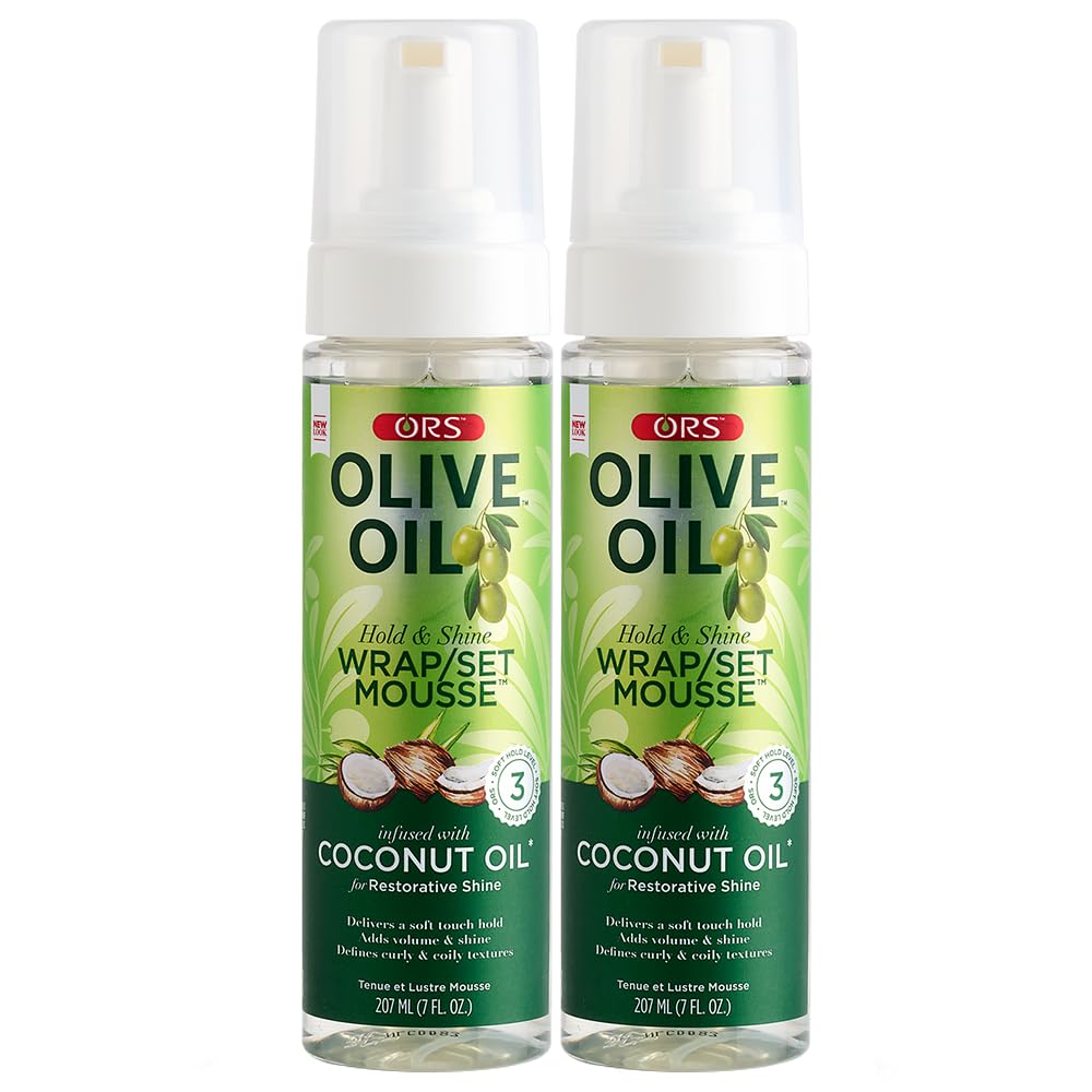 ORS Mousse Wrap Brillance Bouteille Pompe: prise légère et brillance soutenue.