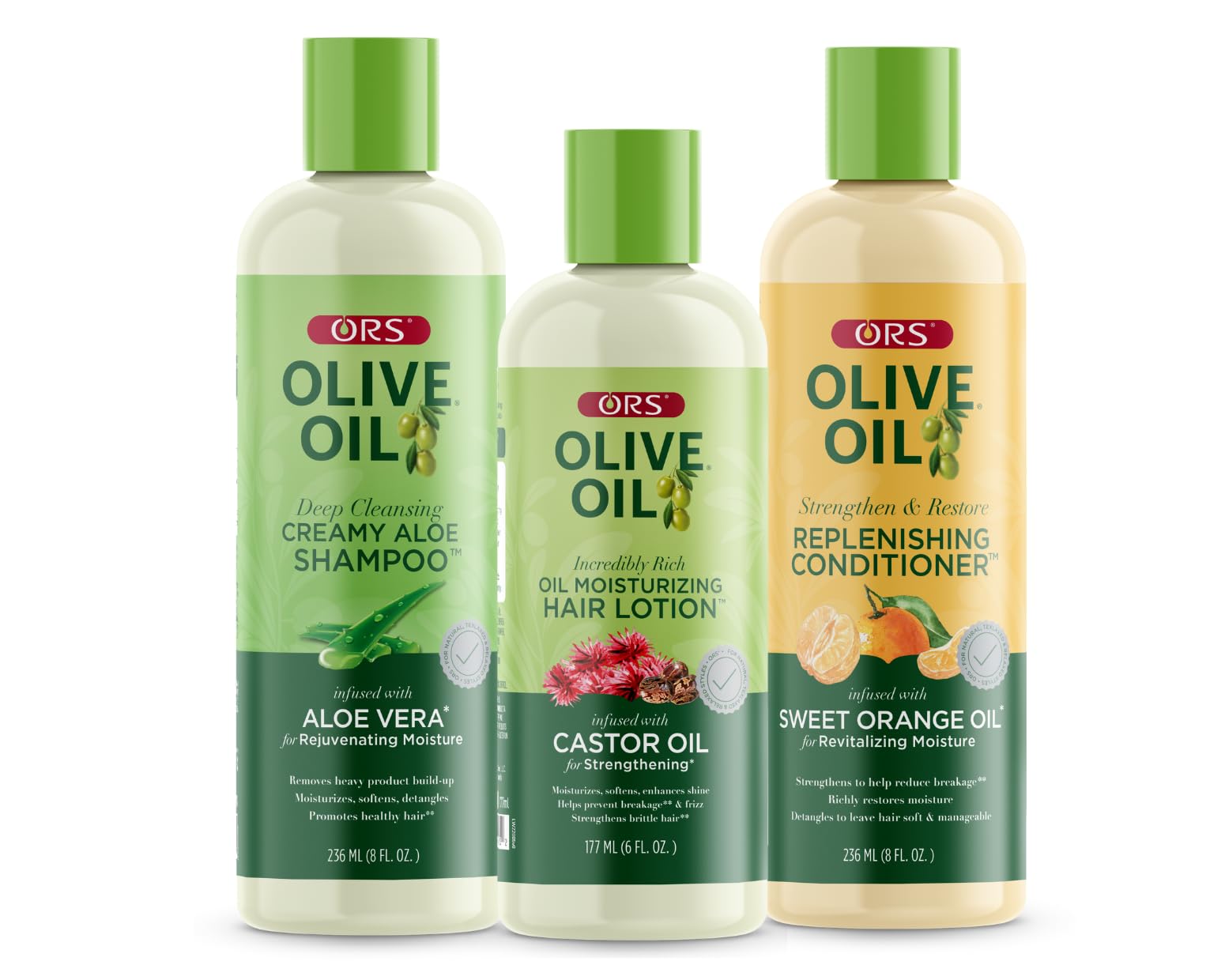 ORS Olive Oil Creamy Aloe Shampoo bottle for gentle cleansing and tangle-free hair.
