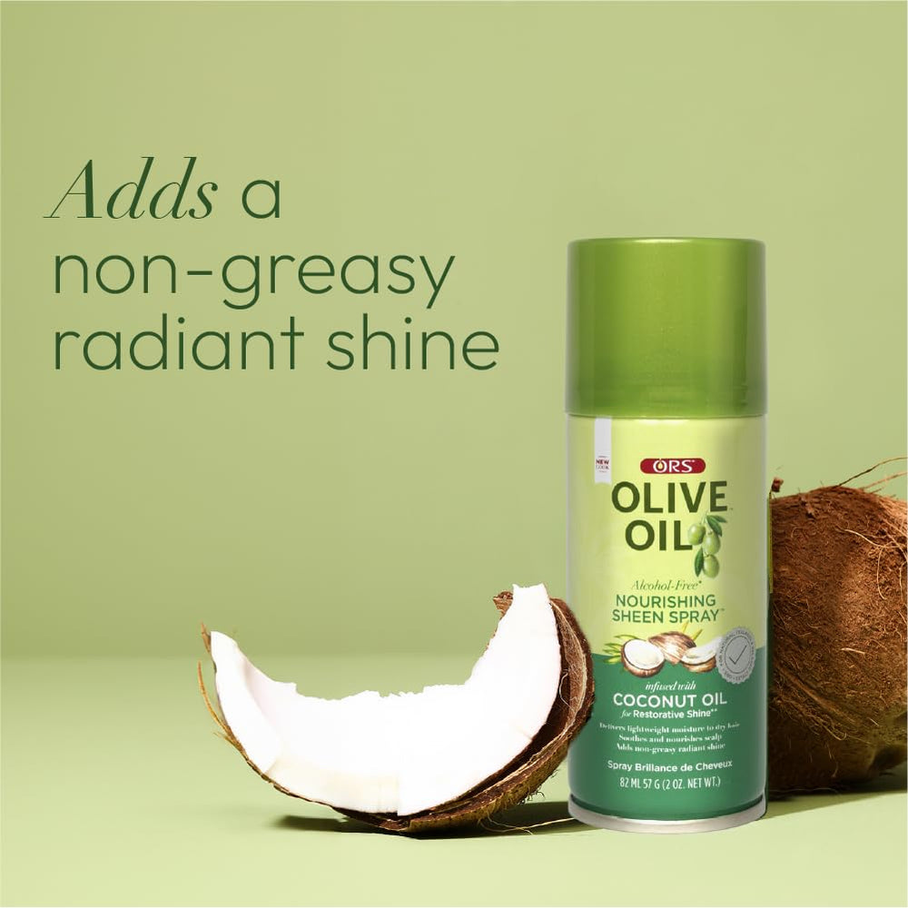 ORS Olive Oil Nourishing Sheen Spray close-up glossy finish