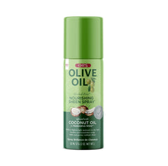ORS Olive Oil Nourishing Sheen Spray close-up reveals glossy hair texture