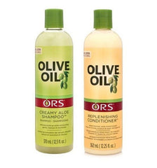 ORS Shampoing crème olive Aloe, flacon élégant offrant hydratation légère et parfum frais.