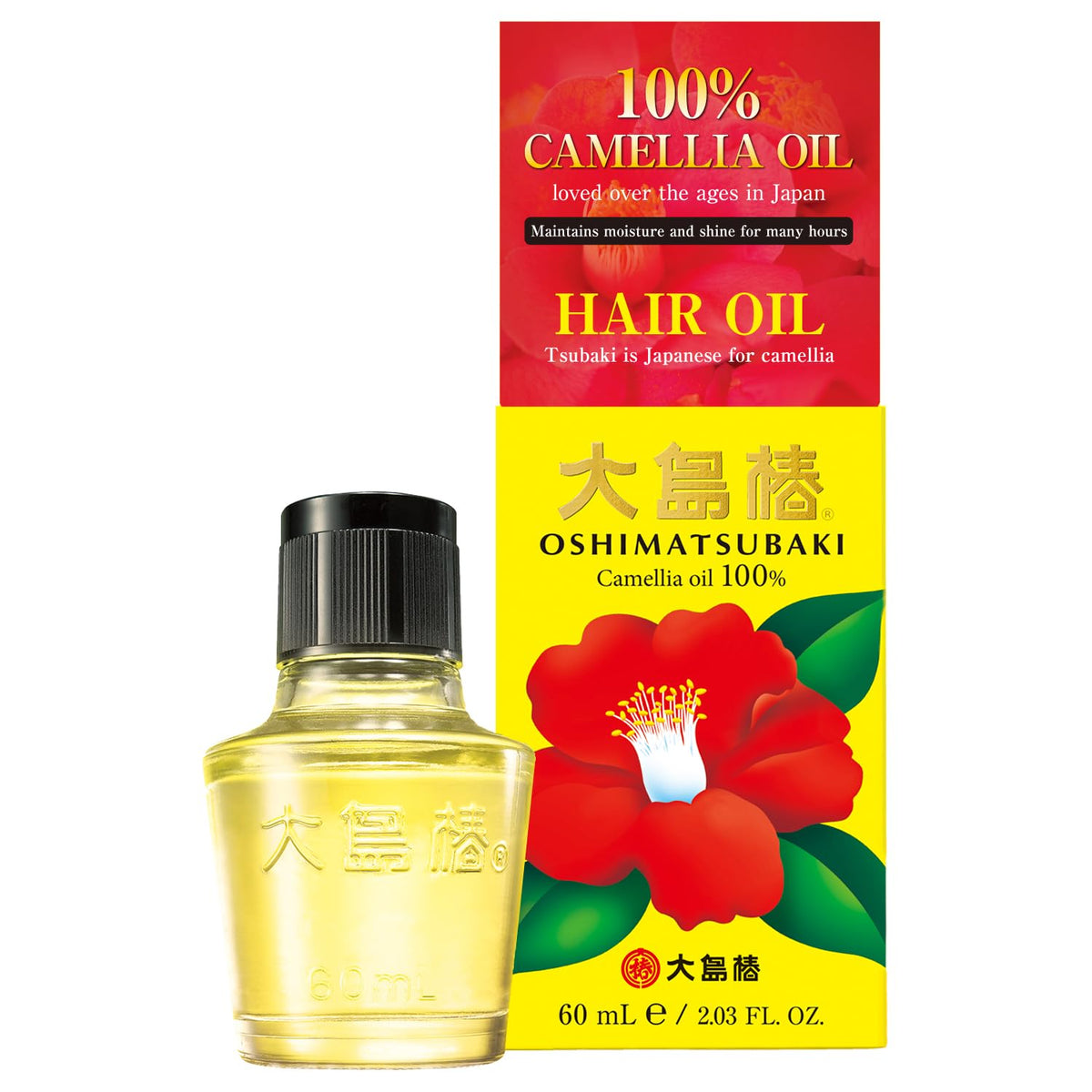 Oshima Tsubaki huile camélia — bouteille prête à nourrir les cheveux.