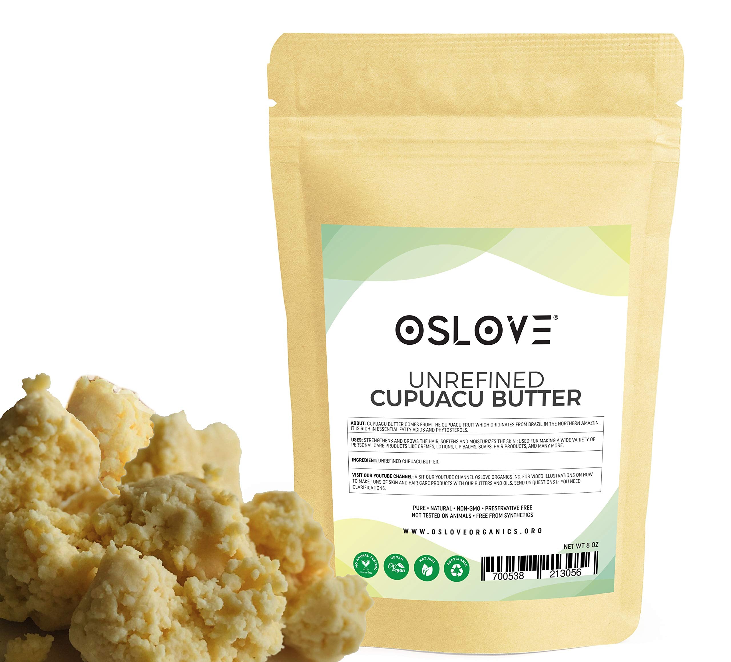 Oslove Organics Beurre Cupuacu dans un pot, hydratation riche pour peau et cheveux.
