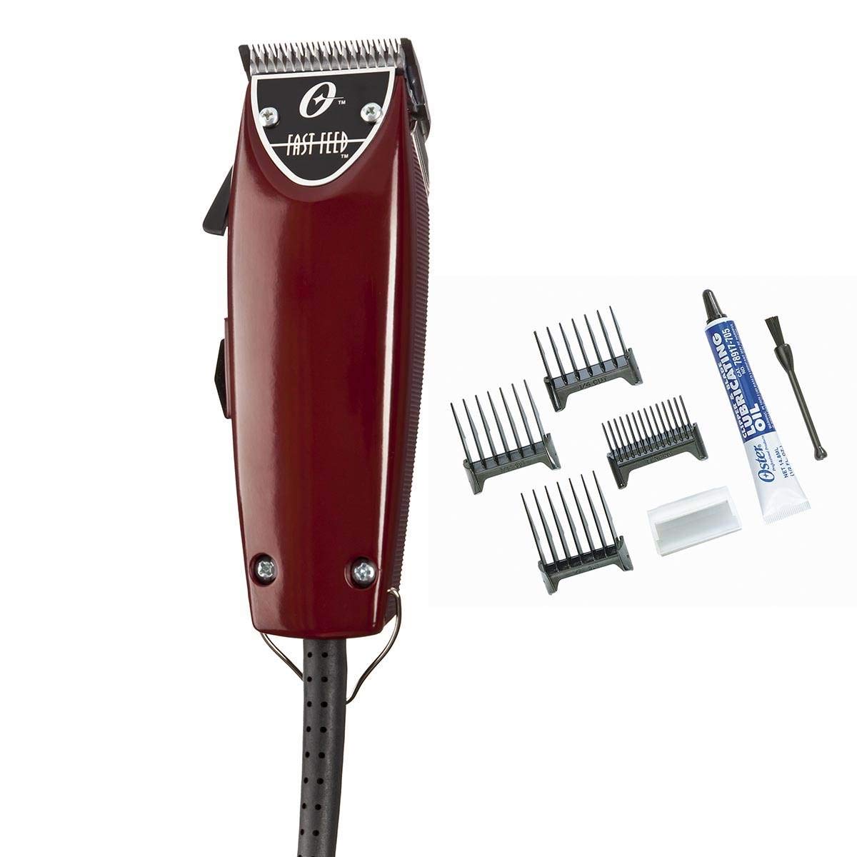 Oster Fast Feed tondeuse avec corps texturé et poignée ergonomique pour une prise en main confortable.